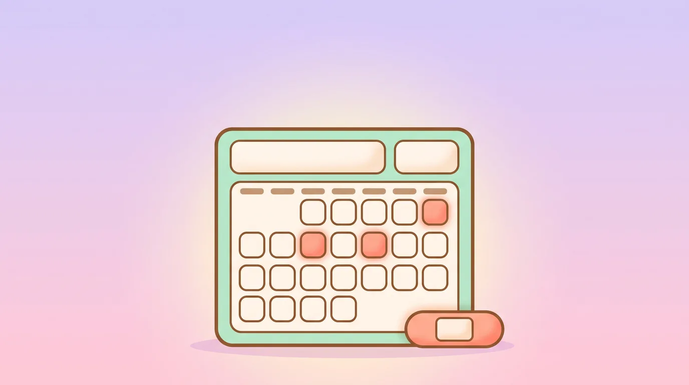 Illustration of a wall calendar with several vaccination dates highlighted, next to a plaster.