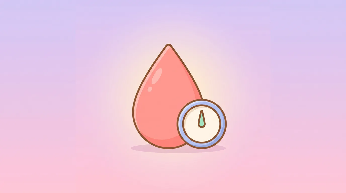Illustration of a blood droplet beside a small round dial gauge.